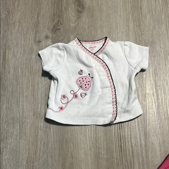 White and Pink Kids Shirt with Ladybug Design - Picture 1 of 1